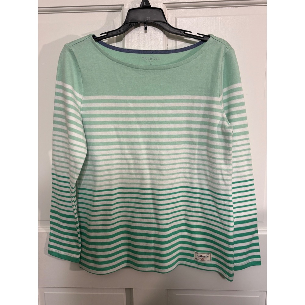 Talbots Authentic Mint Green White‎ Striped Boat Neck Cotton, SP spring